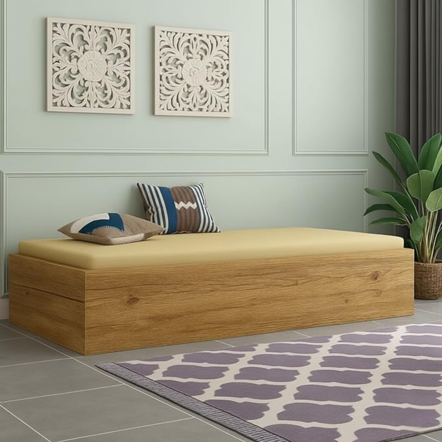 Amazon Brand - Solimo Zarrah Diwan Bed with Storage - Without Mattress I Multipurpose Diwan Single Bed with Storage I Wooden Box Bed I 188L x 76W x 38H CM I Rustic Brown Finish I DIY-image-49