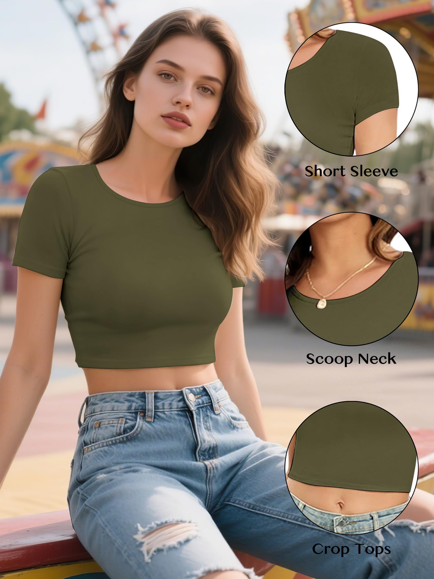 Syhood Lot de 4 hauts courts à manches courtes et col rond pour femme - Coupe ajustée - T-shirt basique Y2K pour adolescentes