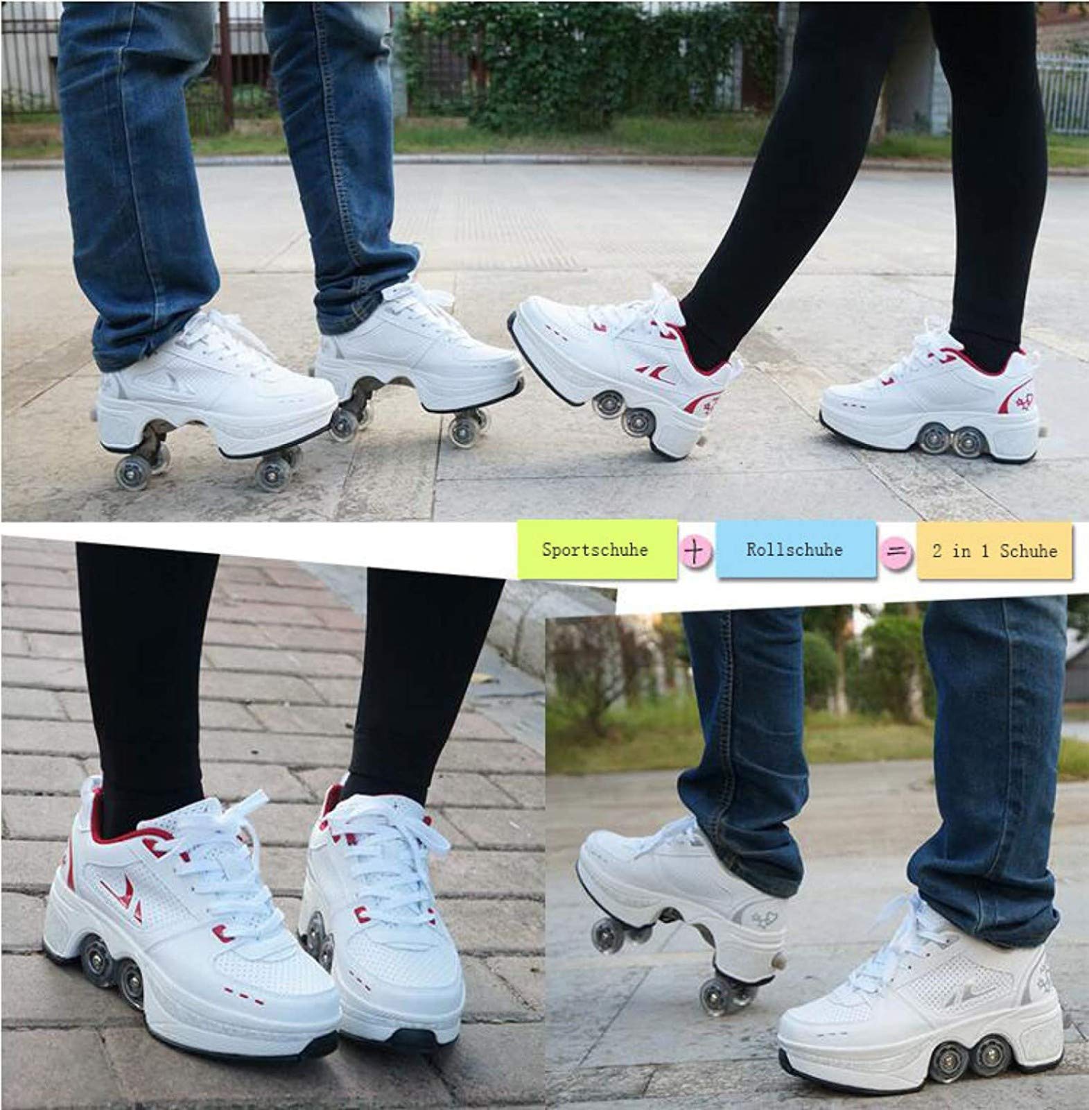 Patines Paralelos Multiusos 2 En 1, Patines De Cuatro Ruedas, Patines Para Principiantes De Diseño Elegante, Zapatos Deportivos Unisex Para Niños Adultos Al Aire Libre