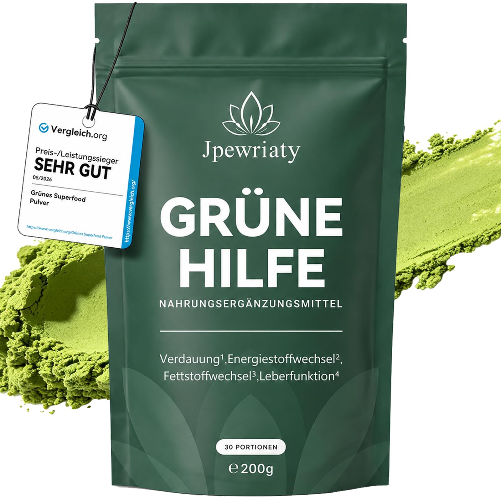 Grüne Entgiftungspulver 200g – Superfood Green Pulver Helfer mit Matcha,Gerstengras,Spirulina & Heidelbeeren – Reich an Ballaststoffen,Vitaminen & Mineralstoffen,Vegan,Ideal für Smoothies & Drinks
