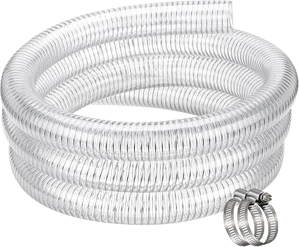 Clear Wire Reinforced Flexible Hose 1 1/4" id - 5ft Vinyl Tubing Heavy Duty PVC Steel Wire Vacuum Hose for Boat Marine Pump, Drain Water Fuel Gas, with 2 clamps