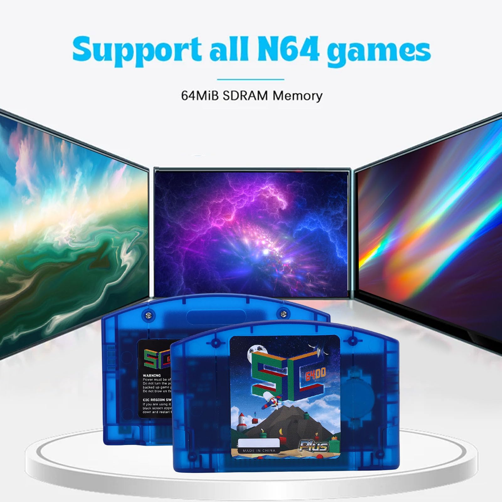 GOWENIC Cartucho de Juego Retro HD N64 de 64 MB |Tarjeta de Lectura Rápida de Código Abierto con Guardado Automático para Consola N64 (azul transparente)