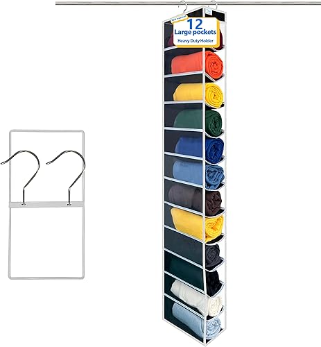 Organizador colgante de armario, 48 bolsillos más grandes, organizador de leggings, ganchos de metal gruesos, organizador de leggings para armario,