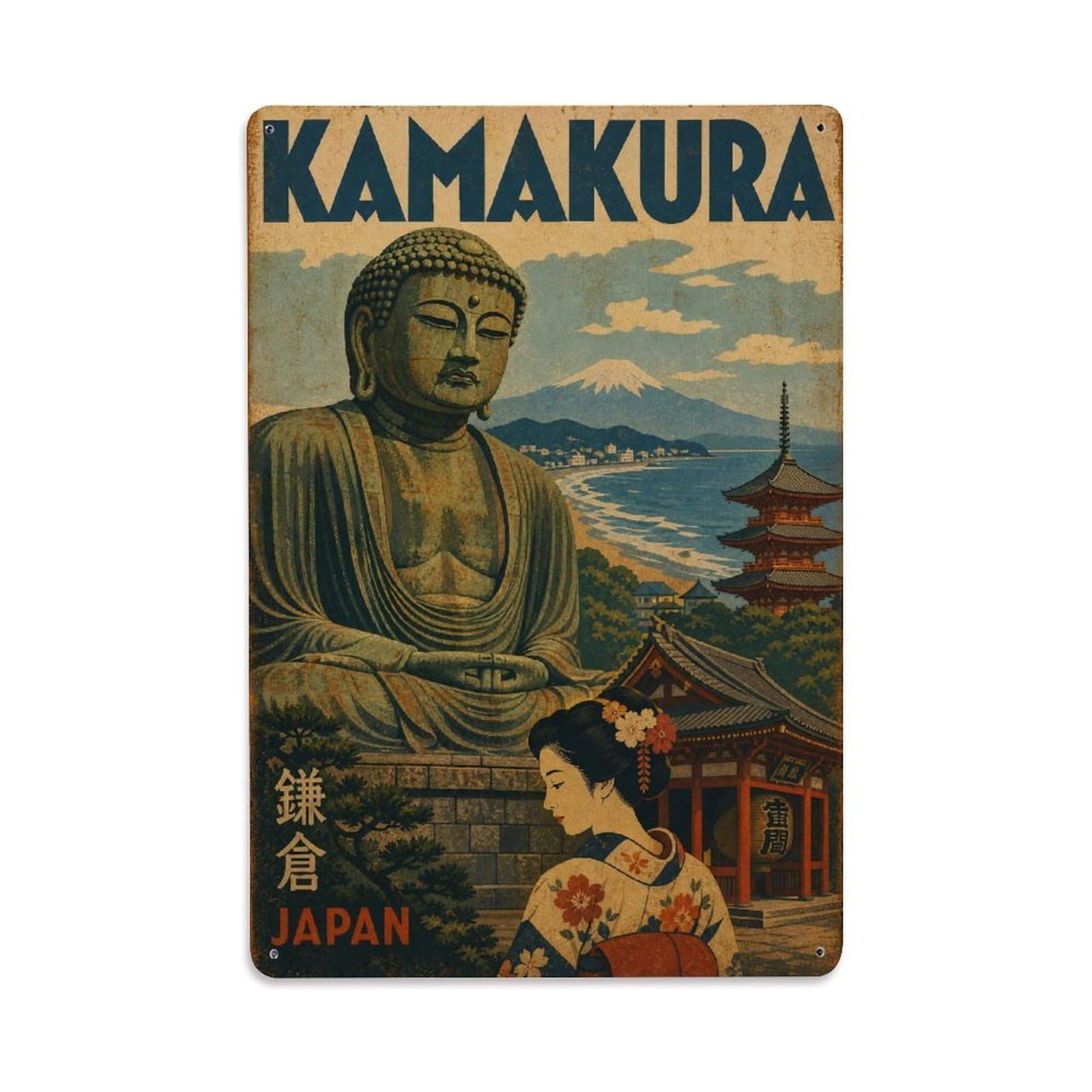 Gead 8X12inch Style Travel Vintage Japan Kamakura Metal Tin Sign