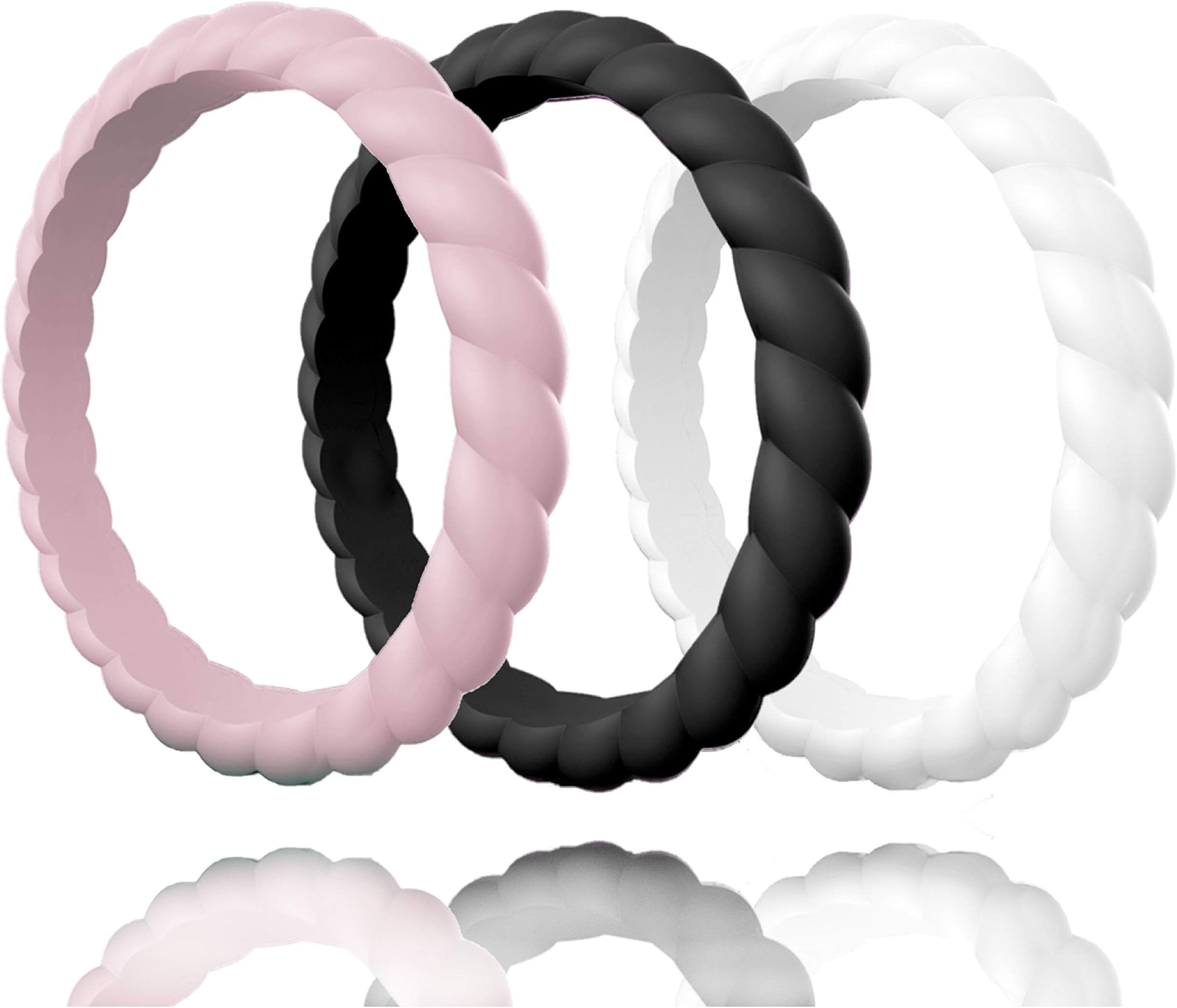 Made for Her Silicone Wedding Ring for Women, Stackable & Thin Rubber Band in Fine Color Combination for Pregnant, Sports & Active Women's - Life Time Warranty Set of 1-3-7-10