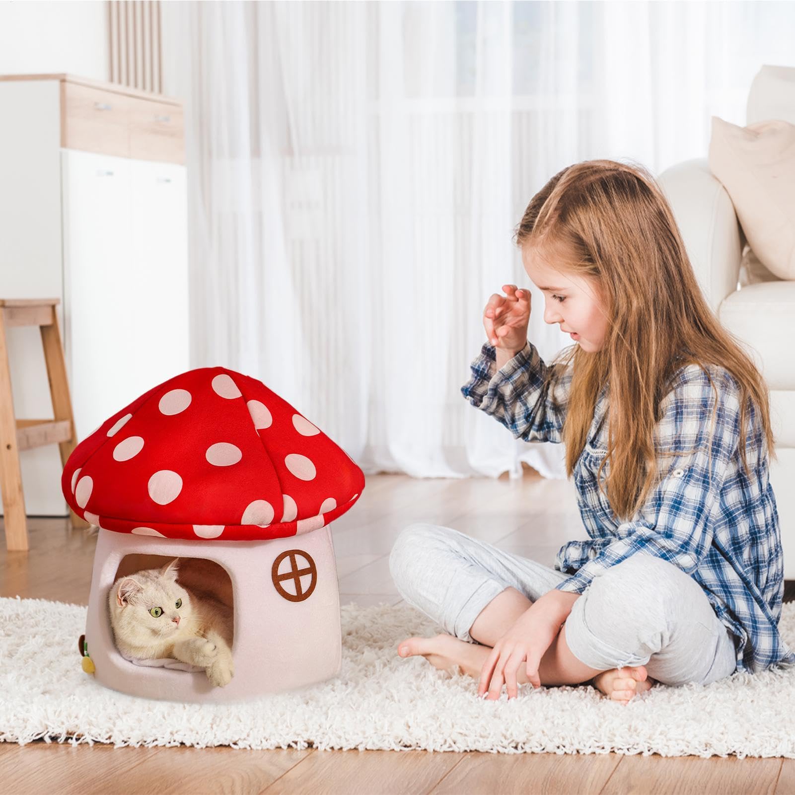 Cama de dormir para gatos – Cama para mascotas en forma de hongo | Cama de dormir y cálida, tienda de campaña para mascotas pequeñas, gatos y cachorros | Tienda Cálida Acogedora Cuevas Camas Suave Felpa Nidos Calentita Para Perros Pequeños Gatos Cachorros