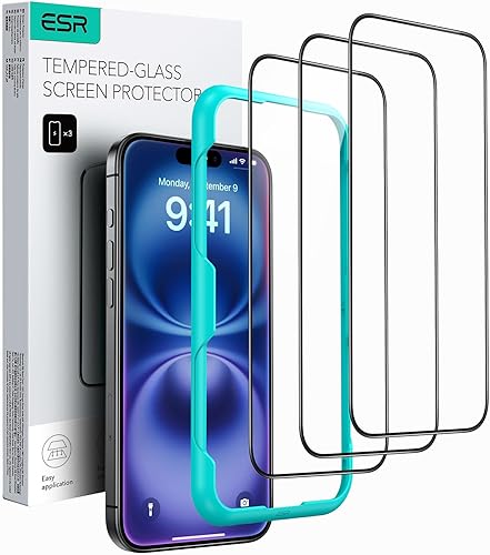 ESR Paquete de 3 protectores de pantalla para iPhone 15, 3 protectores de pantalla de vidrio templado, bordes curvos 2.5D, protecciĂłn de grado ESR Paquete de 3 protectores de pantalla para iPhone 15, 3 protectores de pantalla de vidrio templado, bordes curvos 2.5D, protecciĂłn de grado