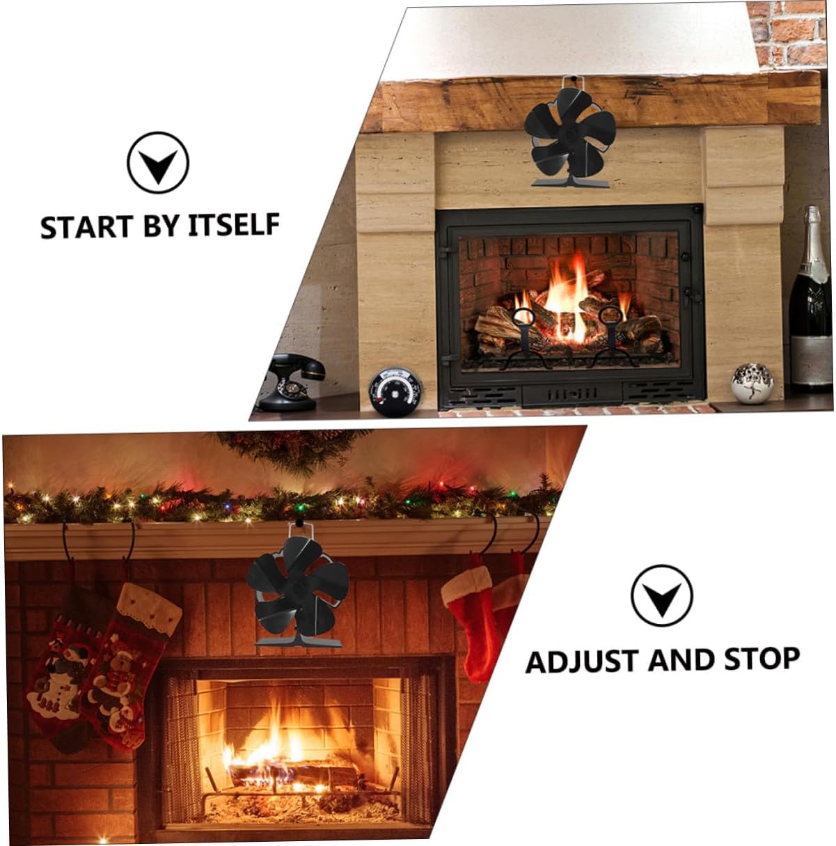 Mipcase Heat Powered Stove Fan Mini 5-blade Silent Metal Fireplace Fan Black Heat- Circulator for Residential Wood Stove Heating