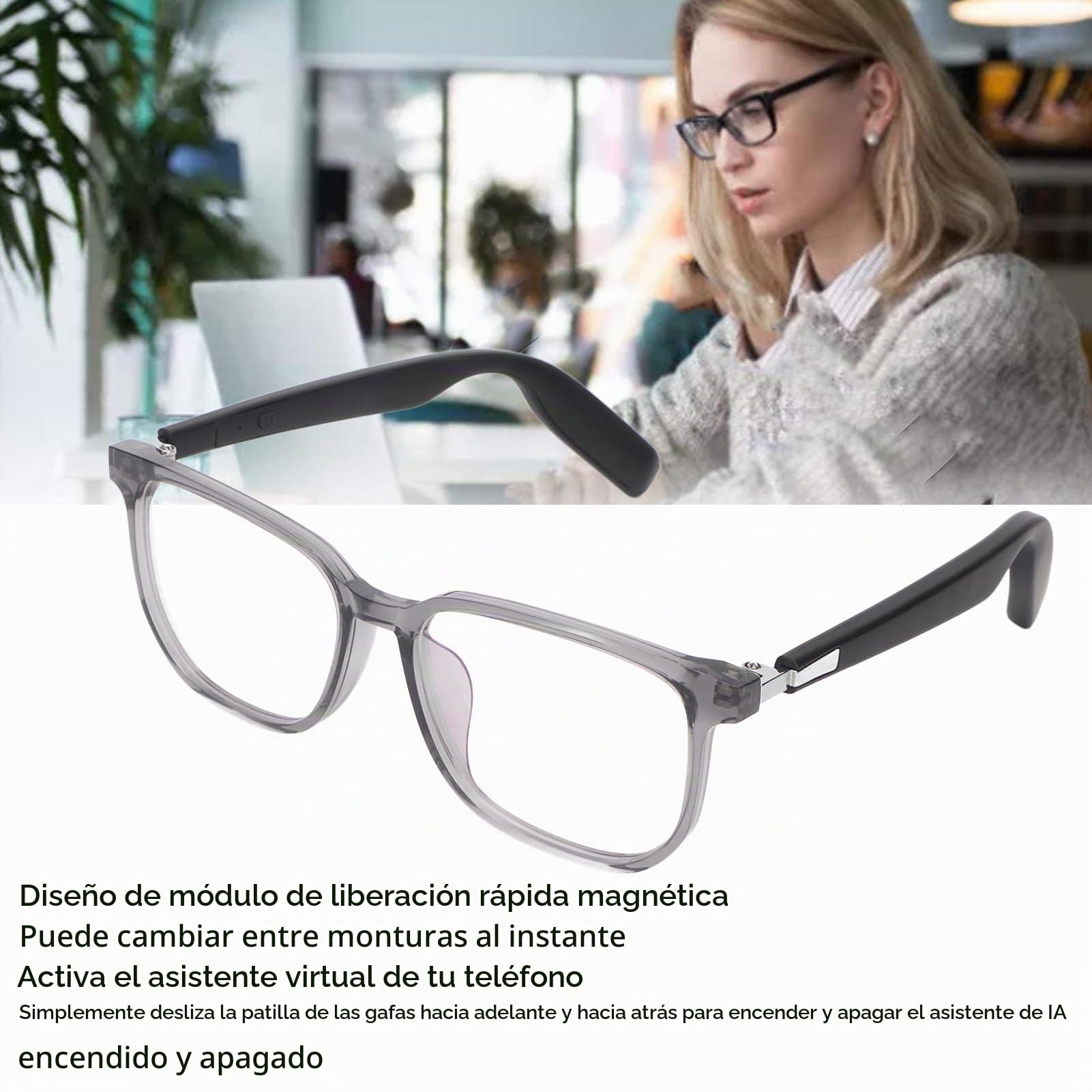 Gafas Inteligentes IP67 Impermeables Bluetooth Bloqueo de Luz Azul Control Táctil Gafas Inalámbricas de Oído Abierto con Altavoz para Deporte Correr Conducir Viajar Negro