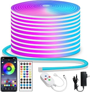 50ft LED neon Lights 24V RGB LED neon Rope Lights with Remote Control APP Control IP65 Waterproof Flexible Neon LED Strip Lights for Bedroom Room Outdoors