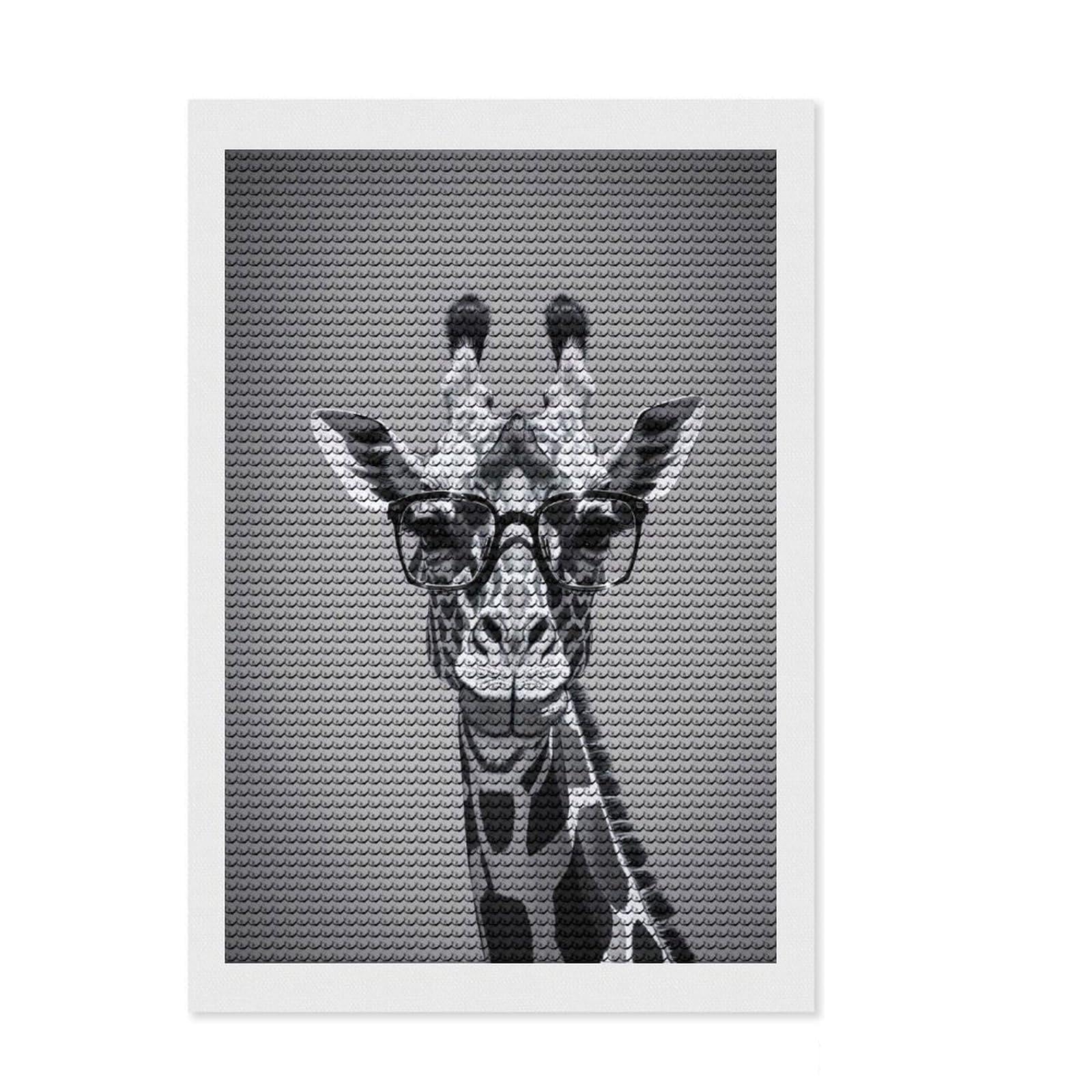 Junmoney Giraffe Black and White Diamond Style Art Kit 8"x12", Round Gems, Mindful Craft Project, Thoughtful Present, Aesthetic Room Decor