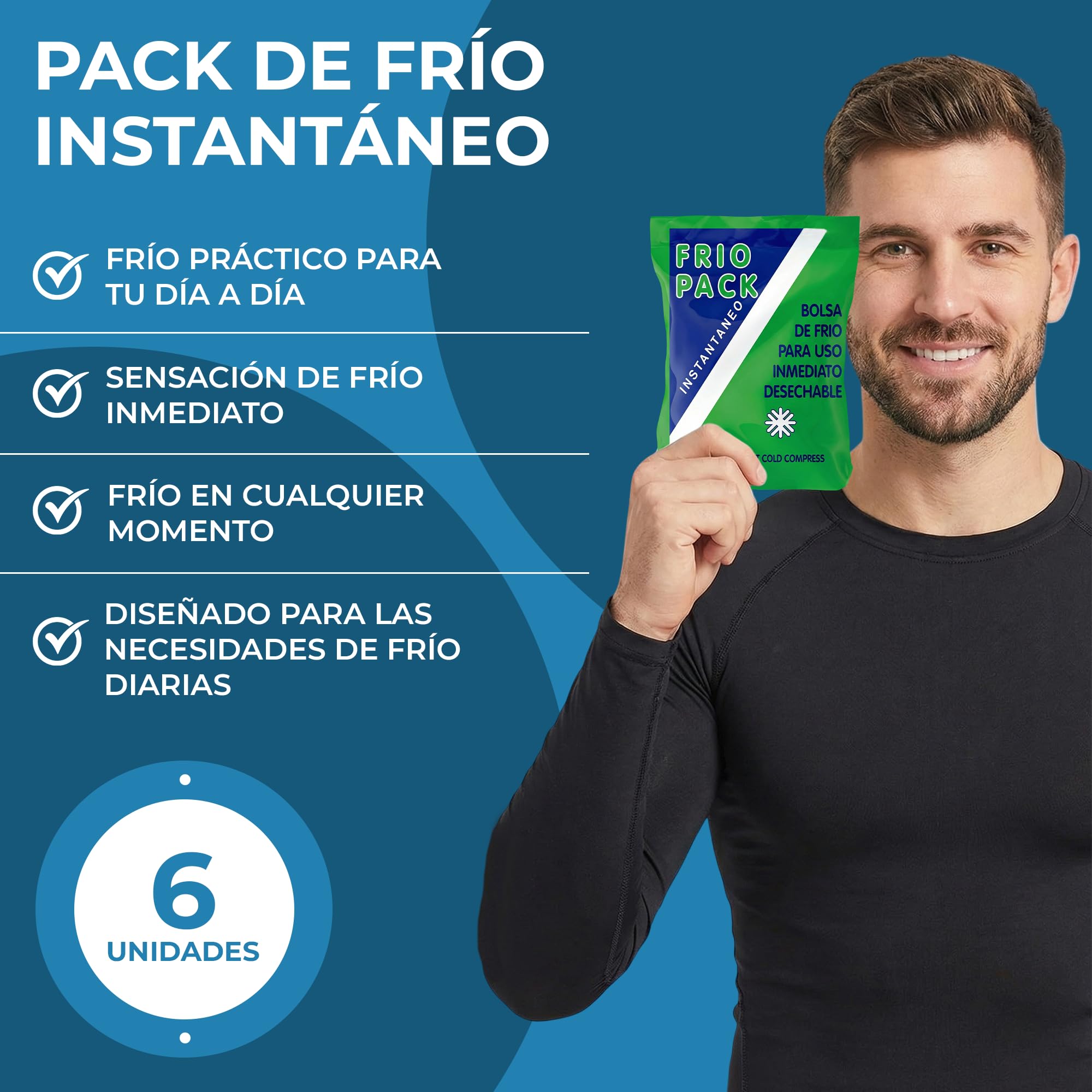 Bolsa de Frío Instantáneo. Bolsa Higiénica de Un Solo Uso. Sensación Rápida e Inmediata para uso externo. Compresas de Frío Multiusos. 14x23 cm. 6 Unidades