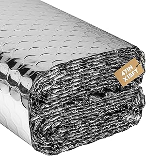 Double Reflective Insulation Roll, 47''X15' Double-Sided Aluminum Bubble Roll, Rv Window and Window Insulation for Winter and Summer, Garage Door, Roof, Car