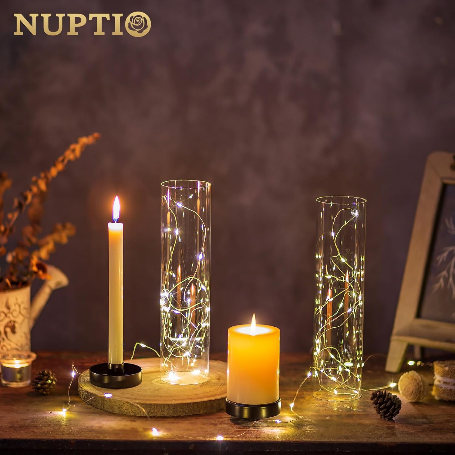 NUPTIO Hurricane Glass Candle Holders: 2 Pcs Black Candlestick Tapers Holder with 11.81 inch Tall Clear Cylinder Cover Metal Candle Sticks Stand for Wedding Christmas Thanksgiving Halloween Decor - Image 2