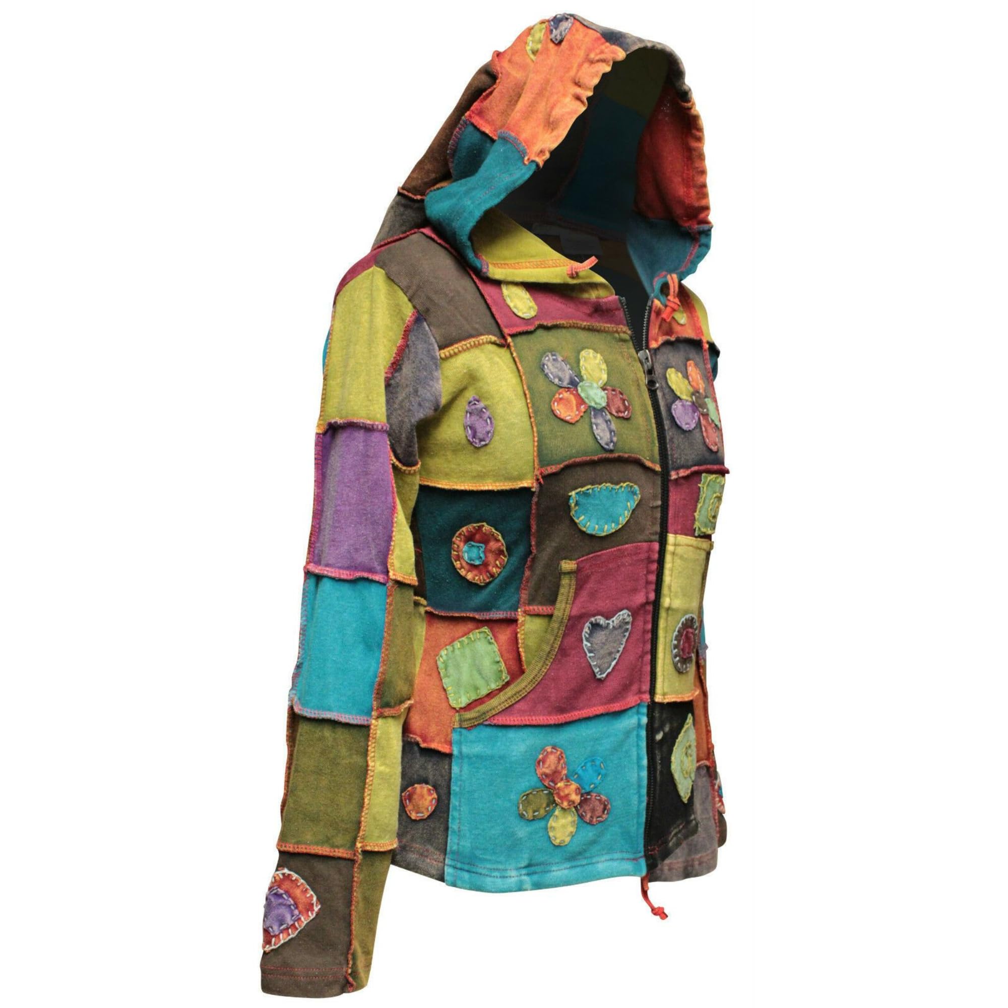 SHOPOHOLIC FASHION Women Love Peace patchworkowa hipisowska kurtka z kapturem