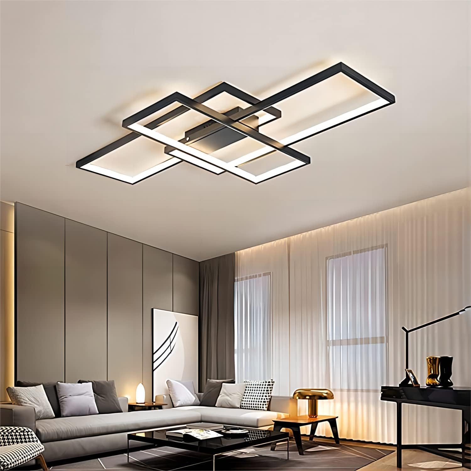 Plafoniera LED Soffitto Moderno Nero 140cm, Dimmerabile Lampadario Soggiorno da Salotto con Telecomando, Lampada da Soffitto Applica a Camera da Letto Cucina e Ufficio Soggiorno Lampadari