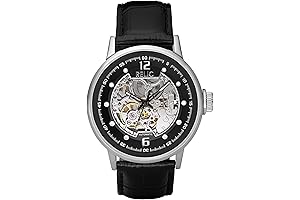 Relic by Fossil Men's Damon Silver Stainless Steel and Black Leather Band Automatic Watch
