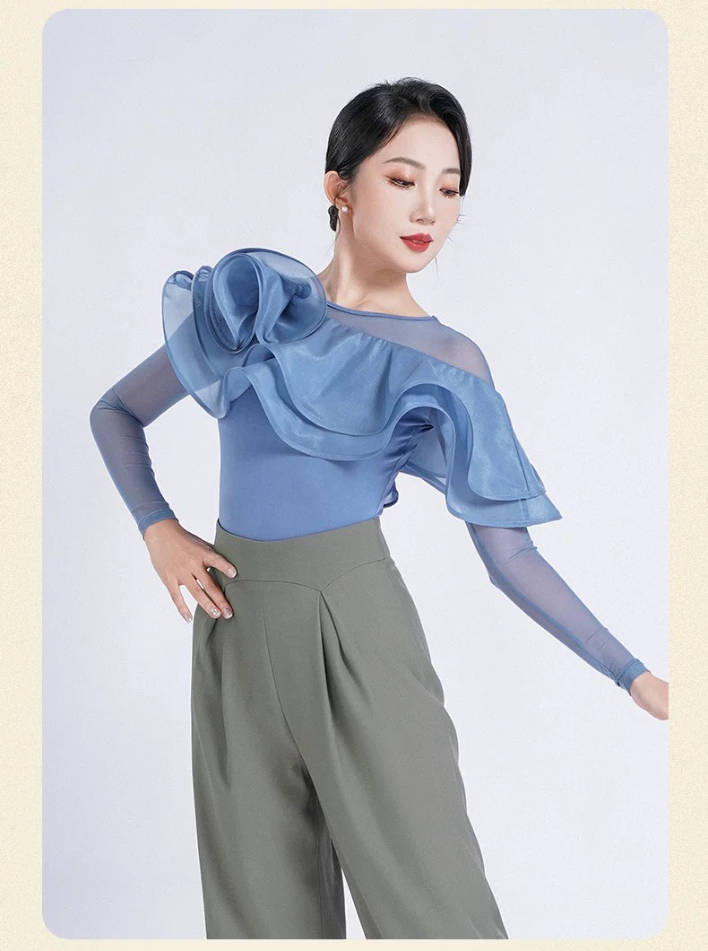 Amazon.co.jp: [hapyours] 社交ダンス トップス 長袖 片肩立体フリル 2