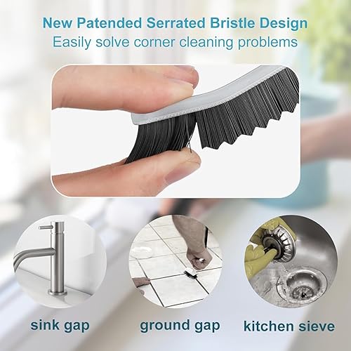 Miniatura 3 de Cepillo de limpieza gris de 3 piezas para huecos de baño, esquinas muertas, cepillo limpiador de lechada, cepillo de limpieza para juntas de