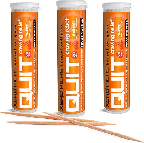 Miniatura 14 de Xero Picks Palillos de dientes con sabor para ayudar a dejar de fumar - Libre de nicotina - 60 palillos (3 paquetes) (Frambuesa) Sin OMG, Kosher