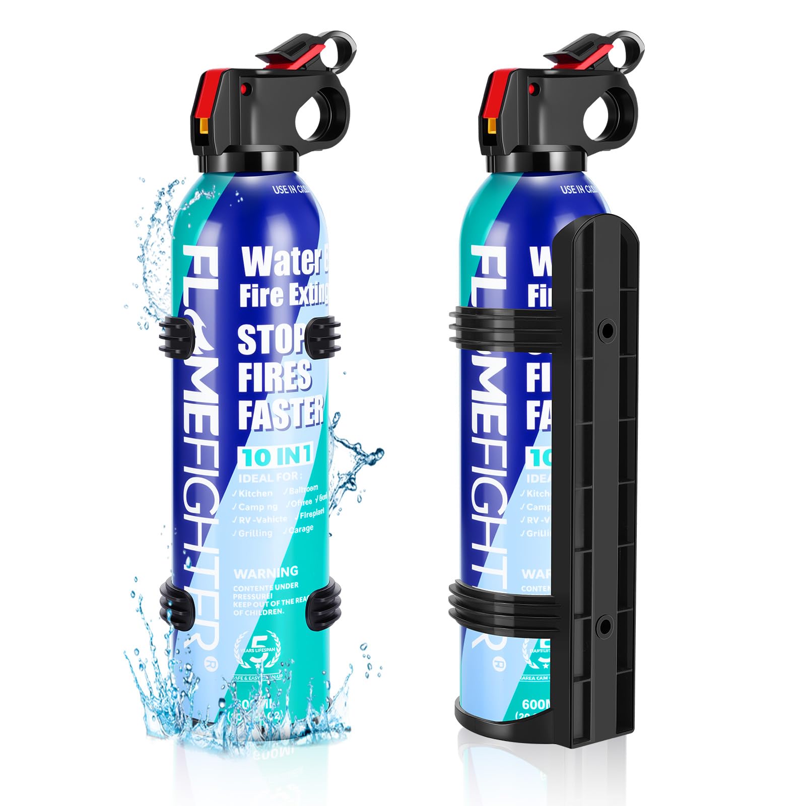 Car Fire Extinguisher with Mount 600ml - Water Mist Small Fire Extinguisher for A B E Class Fire, Portable Home Fire Extinguisher for Camping, Caravan, Fire Safety (2 Pack)
