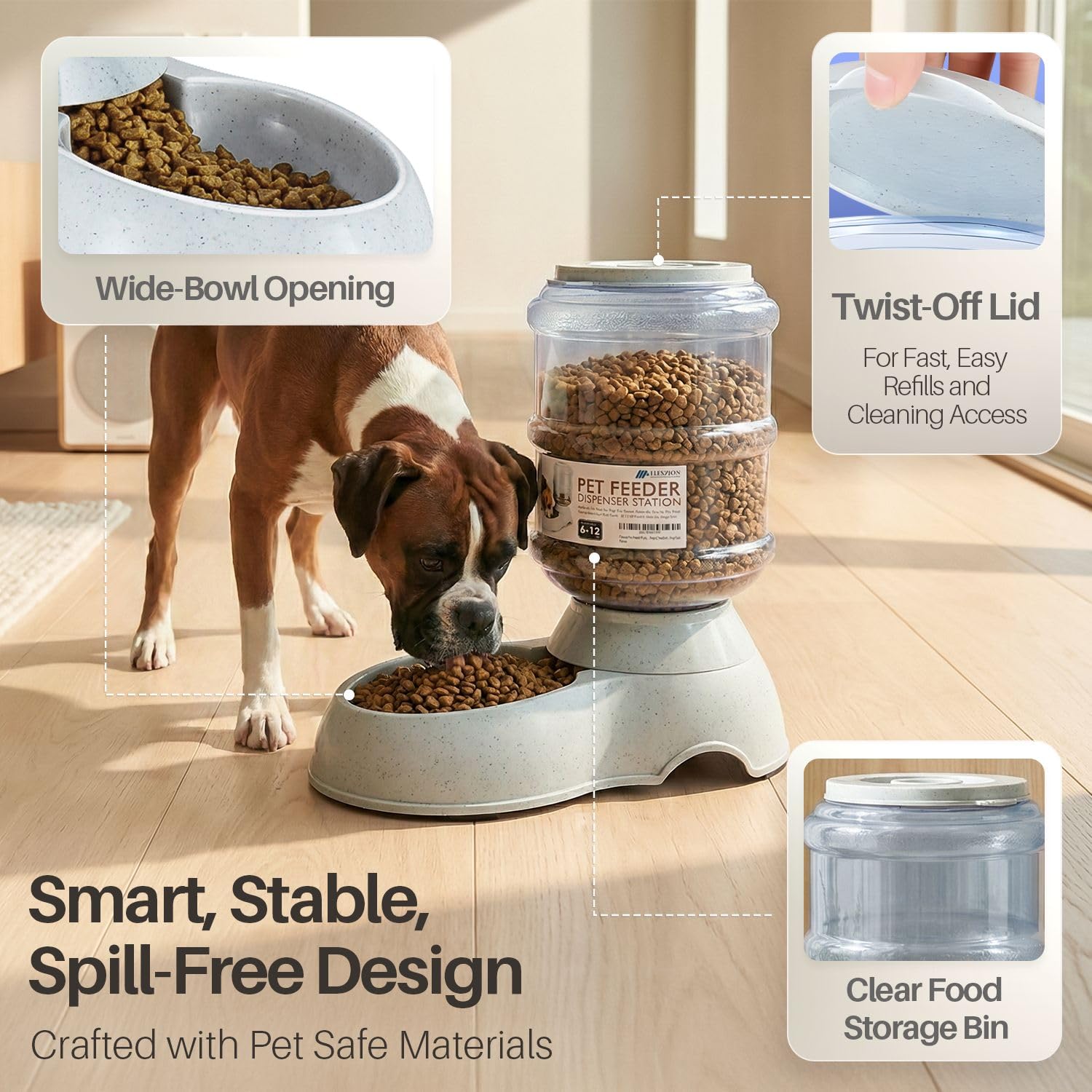 Flexzion Gravity - Dispensador de Alimentos para Mascotas (tamaño de 6 a 12 Libras) para Perros, Gatos, reposición automática, contenedor de Almacenamiento de Alimentos Secos, Cuenco para Perros y