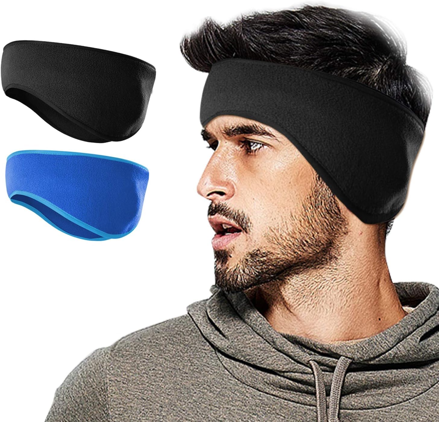 Winter Fleece Ear Warmers Muffs Headband for Men Women Kids Ski Running Cycling (Earmuffs Black And Royal Blue)