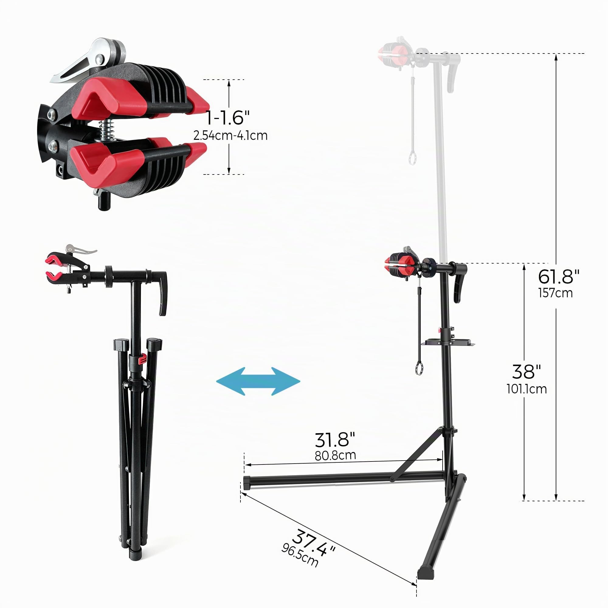 Profi Fahrrad Reparaturständer, niedrigschwerpunkt stabiler Sockel, magnetische Werkzeugablage, 360° drehbar, klappbar, bis 30 kg belastbar