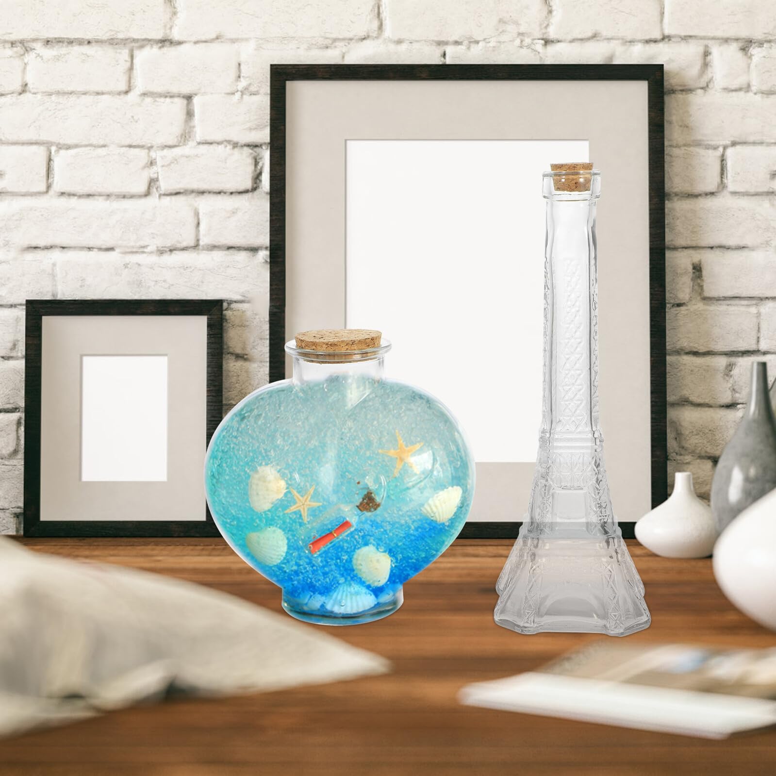 Tofficu 3 Pezzi Bottiglie in Vetro Trasparente Forma di Cuore e Torre per Cerimonia Sabbia Matrimonio Bottiglie Decorativa per Messaggi e Conservazione Materiale Sicuro per Uso Te e