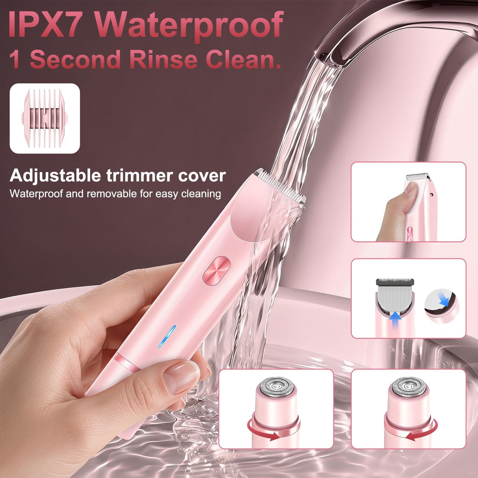 Rasoio elettrico 2 in 1 per bikini da donna, colore rosa