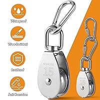 Vista 4 de LAIWOO Kit de Sistema de Poleas de Acero Inoxidable M25 - Rueda de Polea de Servicio Pesado, Bloque de Polea con Cuerda de Nylon, Ganchos, Placa