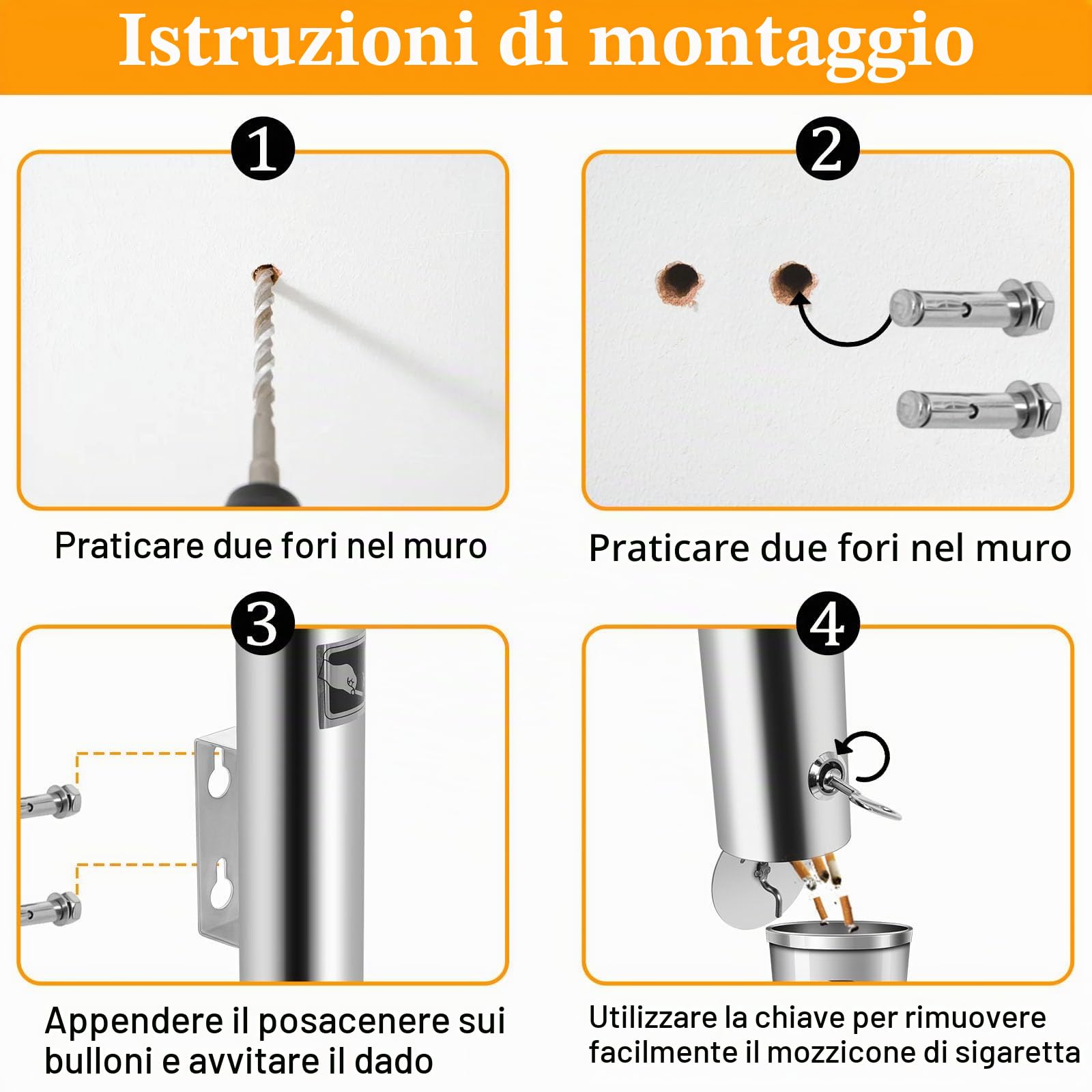Posacenere da Esterno, Portacenere da Esterno Nero in Acciaio Inossidabile con Serratura per Hotel Ristorante Ufficio Balcone H30cm x 6,2cm da Poweka (Argento, 2 Pezzi)
