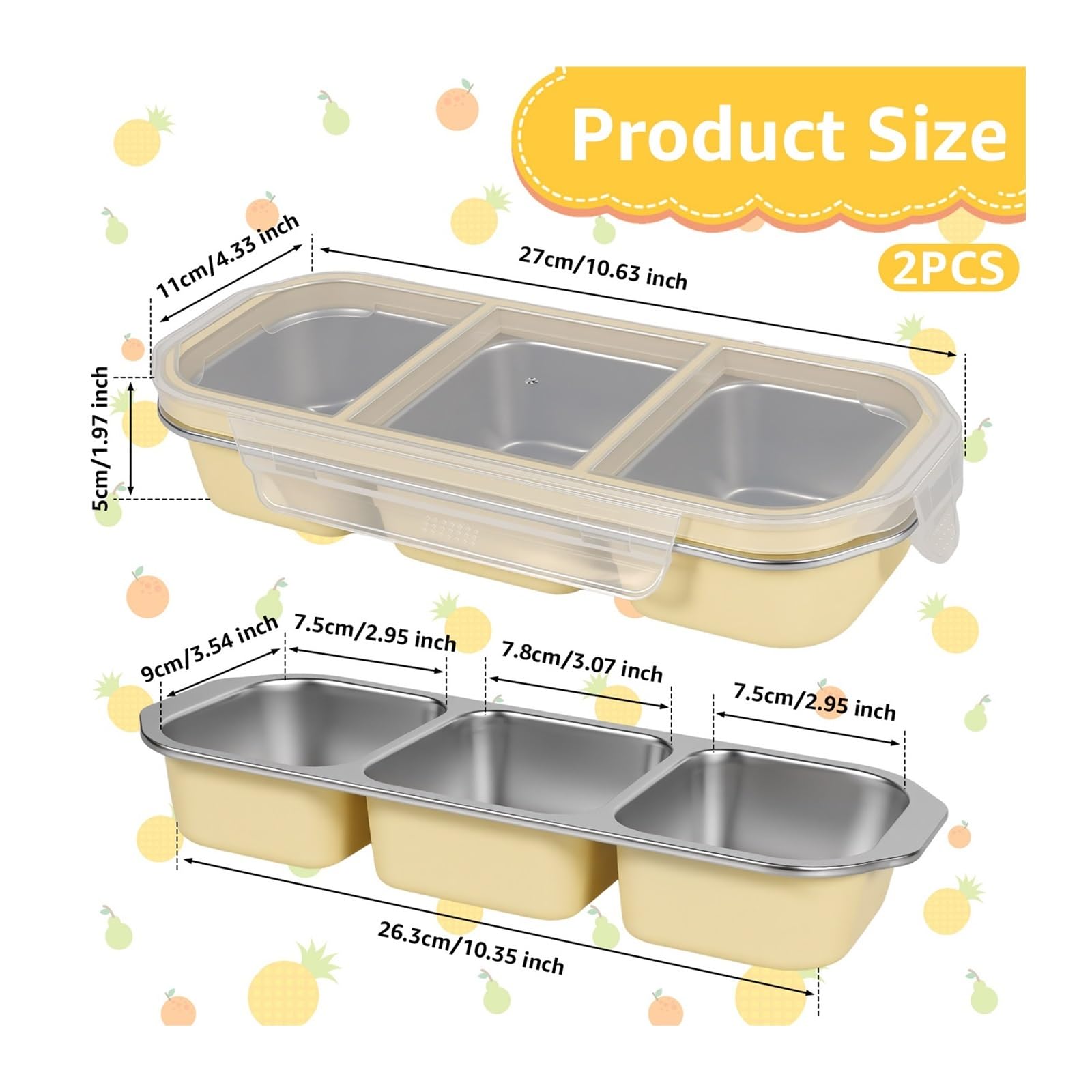 Petite boîte à déjeuner en acier inoxydable, conteneurs de collation, empilables, réutilisables, conteneur stockage des aliments for pique-nique domicile et au bureau, 2 pièces pour Collations(Yellow)