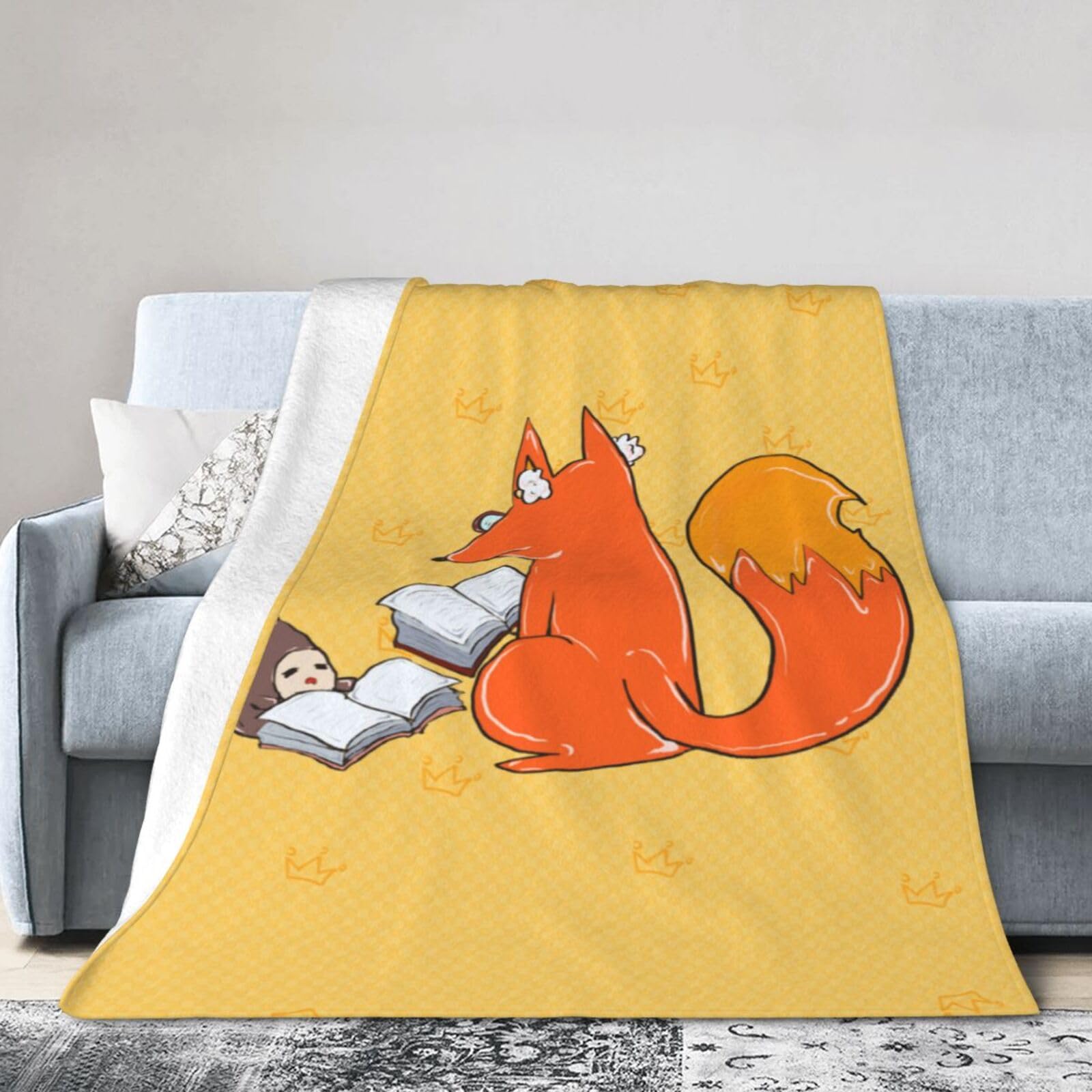 Sunflower Seeds and Foxes 50"x40" Fleece Blanket, Full Size, Super Soft, Suitable for Bed, Sofa, Camping, All Seasons