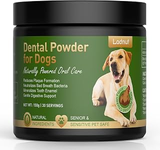 Ladnut Dog Teeth Cleaning Powder: Natural Tartar Remover, Plaque Control, 7-Day Fresh Breath, No Brushing, Chicken Flavor