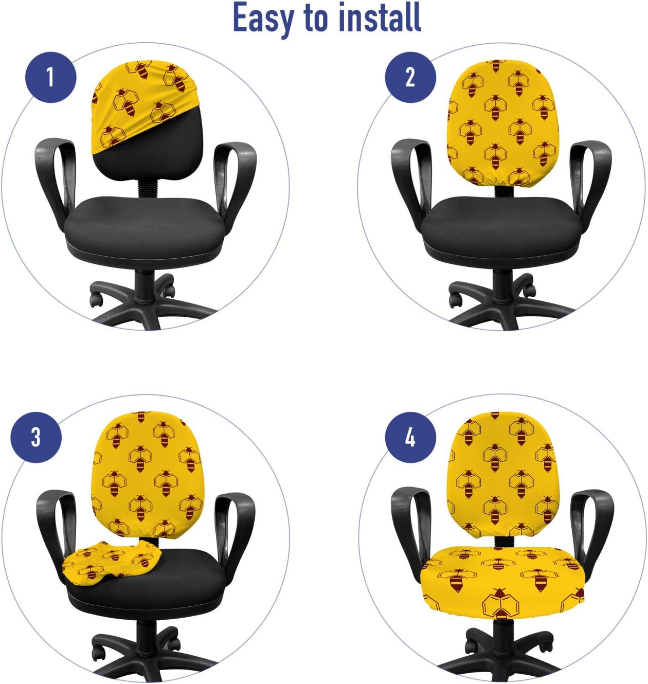 Ambesonne Queen Bee Office Chair Slipcover, Geometric Honey Lover with Wings Nature Theme Bumblebee Design, Decorative Stretch and Washable Fabric Cover, Standard Size, Yellow Seal