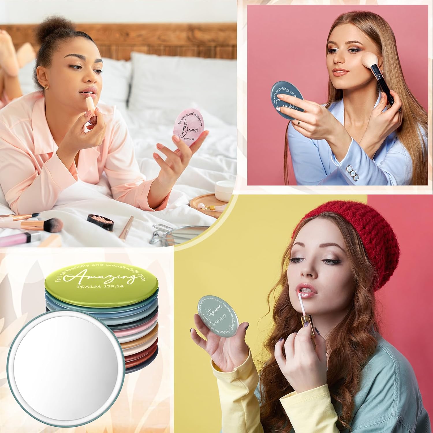 Geelin 120 Pcs Christian Mini Compact Mirrors for Purse Bible Verse Scripture Portable Mirrors Bulk Small Thank You Valentine Gift for Sunday School Women Teacher Coworker Employee Staff (Morandi) - Image 7