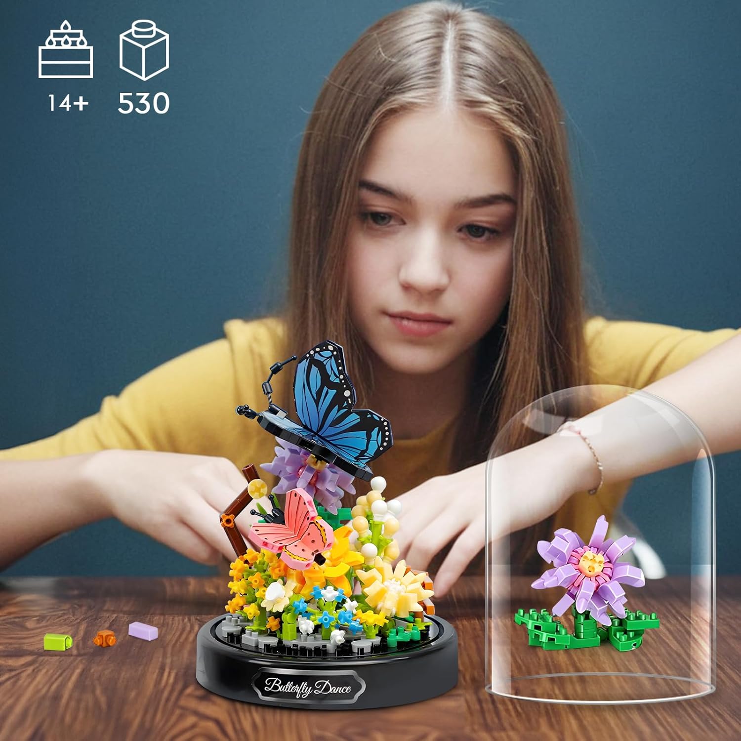HIGH GODO Flower Bouquet Butterfly Building Set, Bonsai Tree Flowers Building Blocks with Dust Cover, 530 PCS Micro Bricks Botanical Collection Kit, Birthday Gift for Women Girlfriend Adults 14+ - Image 5