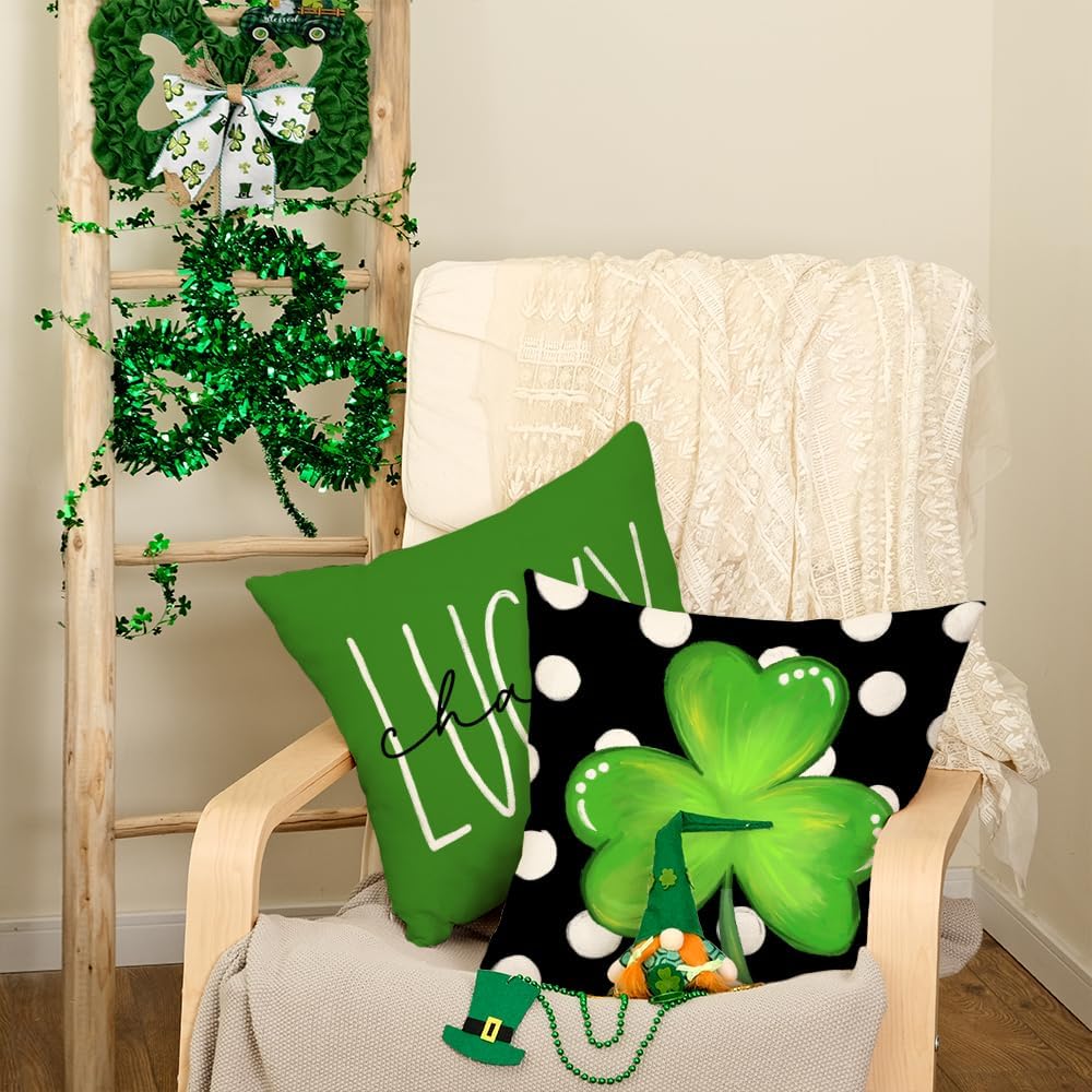 AACORS St Patricks Day Pillow Covers 16X16 Set of 4,Shamrock Clover Hat Lucky Charm Decorations Holiday Farmhouse Spring Pillow Case Decor for Home Sofa Couch AA122-16 - Image 3