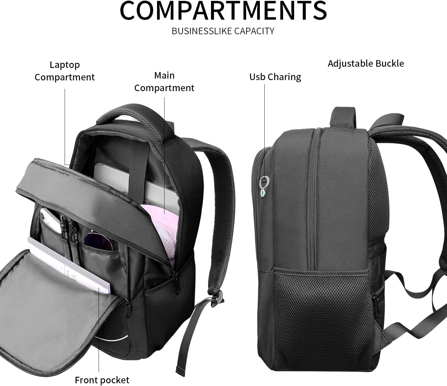 Travel Backpack, Anti Theft Durable Men Laptop Backpack with USB Port & organizer, Water Resistant Computer Bookbag,Carry on Luggage for Men Fits 15.6 Inch Tablet - Black - Image 7