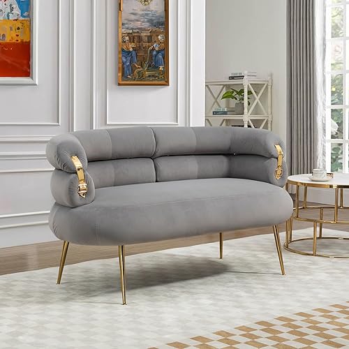 Antetek Moderno sofá biplaza de terciopelo, sillón tapizado con elegante decoración dorada, pequeño y cómodo sofá de descanso para sala de estar,