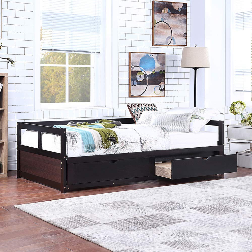 Buy Wooden Daybed with Trundle Bed and Two Storage Drawers, Extendable