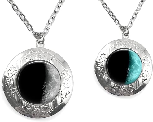 Custom Glow in the Dark Birth Moon Phase Photo Locket Necklace