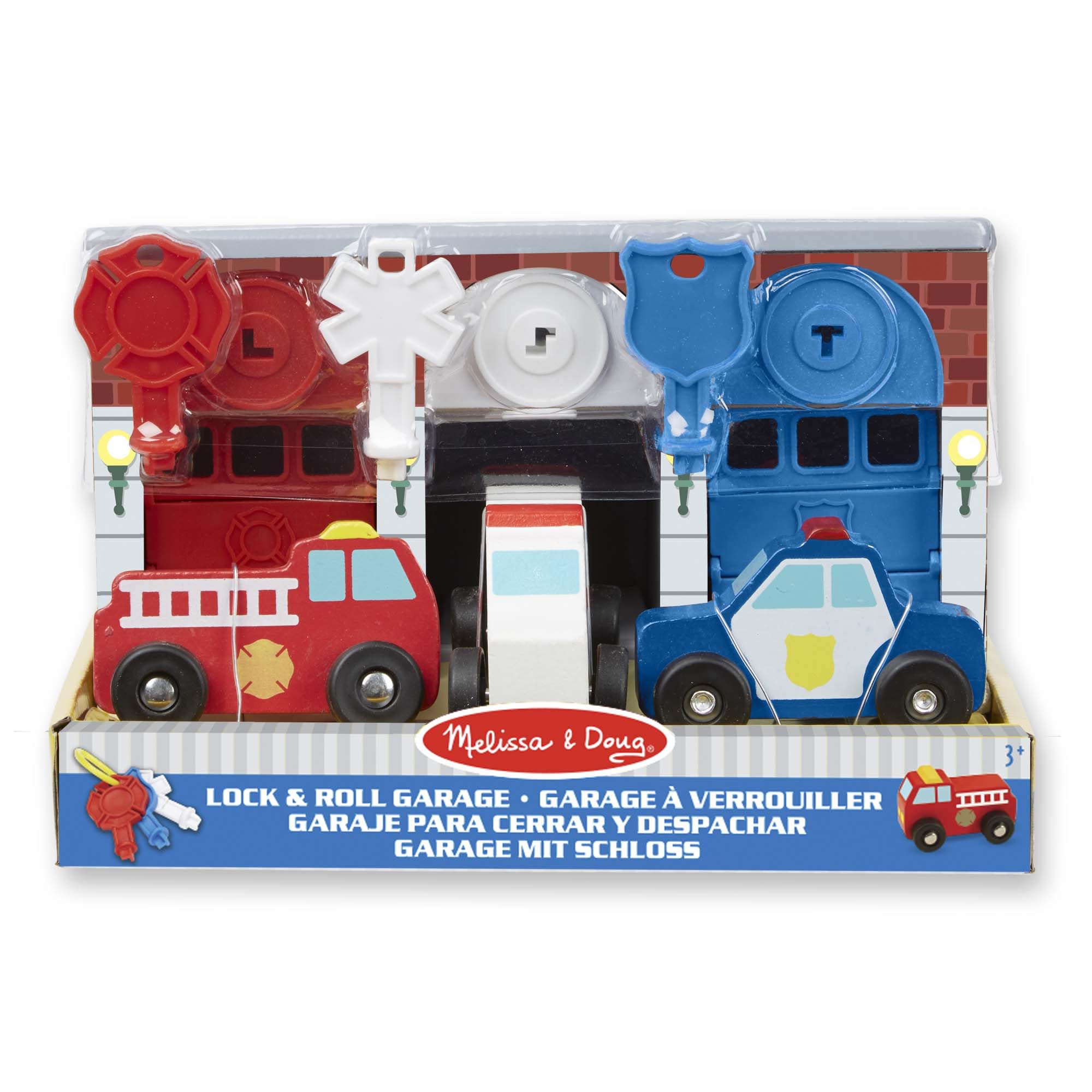 Melissa & Doug Wooden Keys & Cars Rescue Garage, Wooden Toys for 3 Year Old Boy Gifts, Toy Car Set & Emergency Services Station, Toddler Toy Cars for 3+ Year Old Boys & Girls 3 4 5 7
