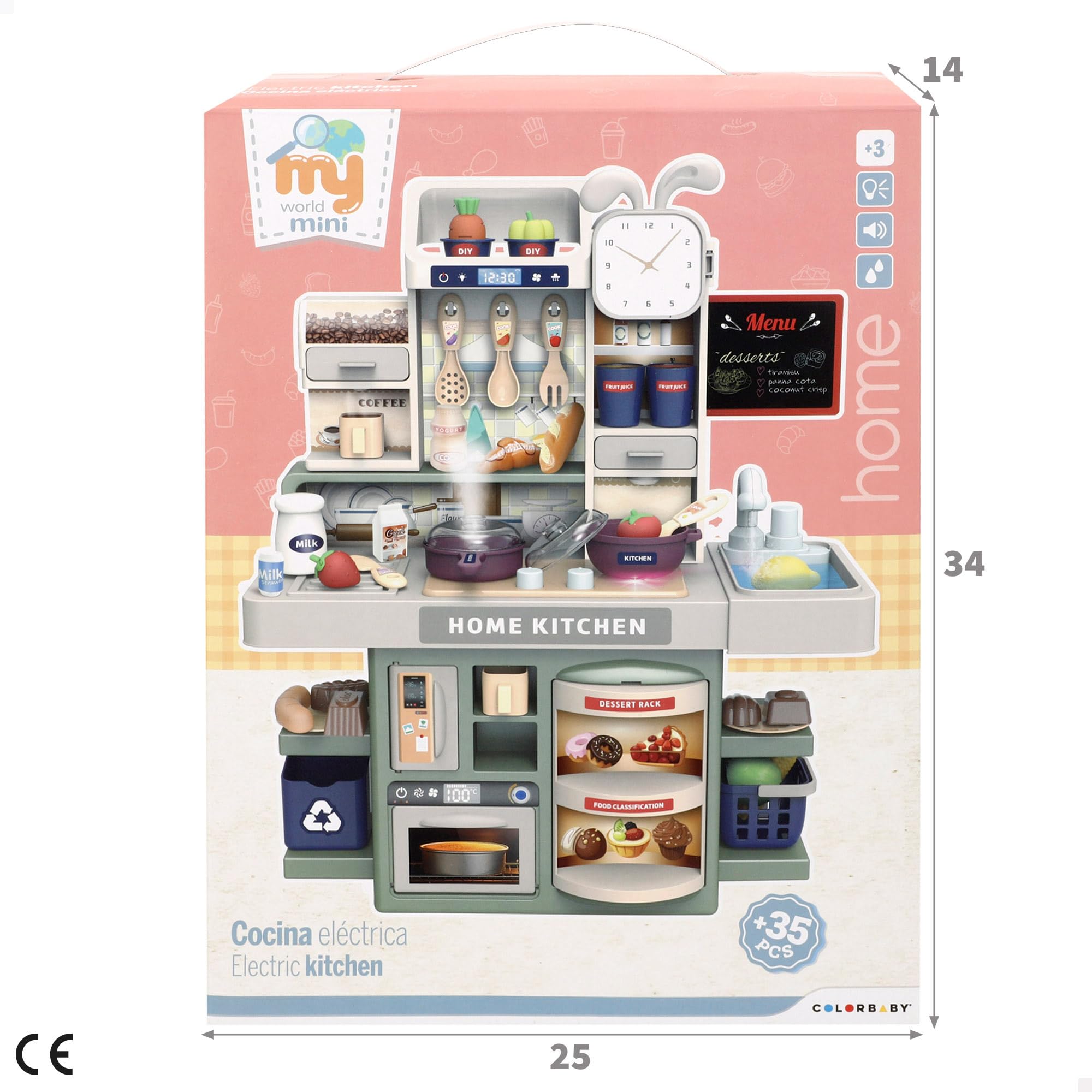 COLORBABY My Home Cocinita de Juguete Pastel, Luz, Sonido y Efectos, Incluye Accesorios, Juguetes simbólicos, Juego de cocinar, Juegos para niños y niñas, Regalos niños, A Partir 3 años (39572)