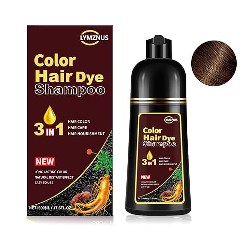 lymznus Champú instantáneo de tinte para el cabello 3 en 1, champú de color marrón claro para mujeres y hombres, champú de tinte de cabello marrón a