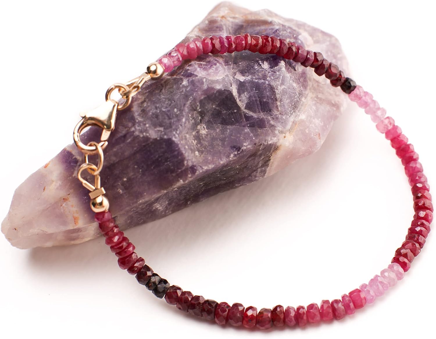 Red, Pink Ruby Faceted Rondelle 3mm Bracelet in 14K Gold Filled, 925 Sterling Silver Clasp, AAA Quality Natural Precious gift for her