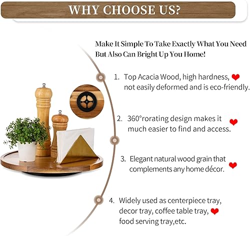 Miniatura 7 de Hanobe Bandeja de madera Lazy Susan mesa giratoria redonda de madera de acacia bandejas decorativas para mesa de centro de mesa de centro de mesa de