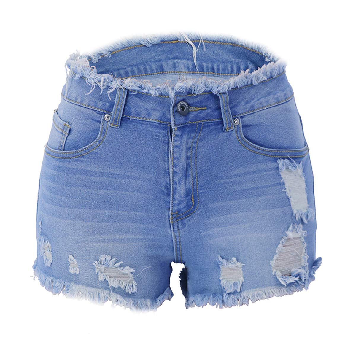 DCOIKO Women Denim Shorts Stretchy Frayed Raw Hem Ripped Shorts Jeans Casual Summer Junior Short