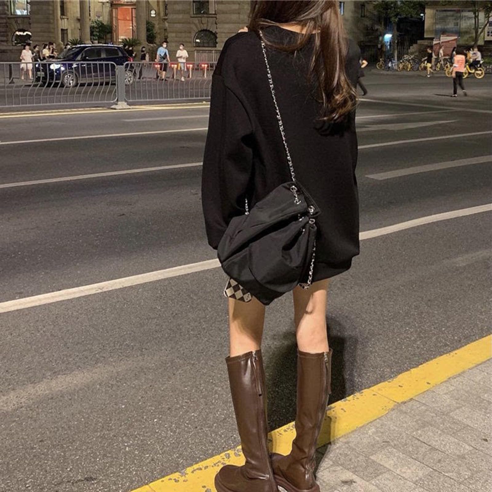 Felpa Oversize da Donna con Girocollo, Motivo a Cuore, Manica Lunga, Top Casual